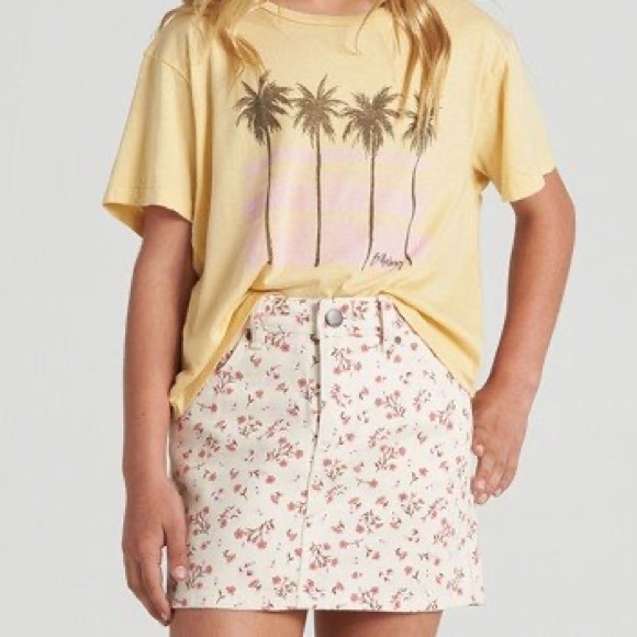 Billabong Girls’ Denim Cream Pink Floral Mini Skirt - Picture 2 of 13